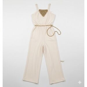 Grecian‎ Goddess Cream Jumpsuit Sz 7/8 True Vtg 1970s 70s Costume Event Boho